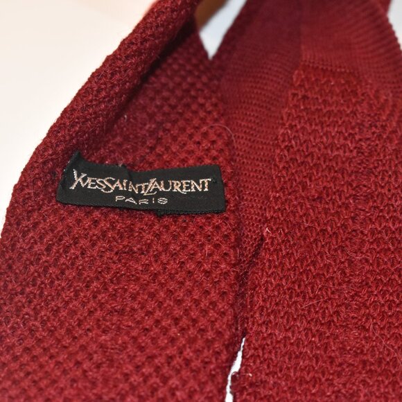 Vintage Yves Saint Laurent Paris Wool Knit Skinny Neck Tie Mens - Embroidered lo - Picture 2 of 3